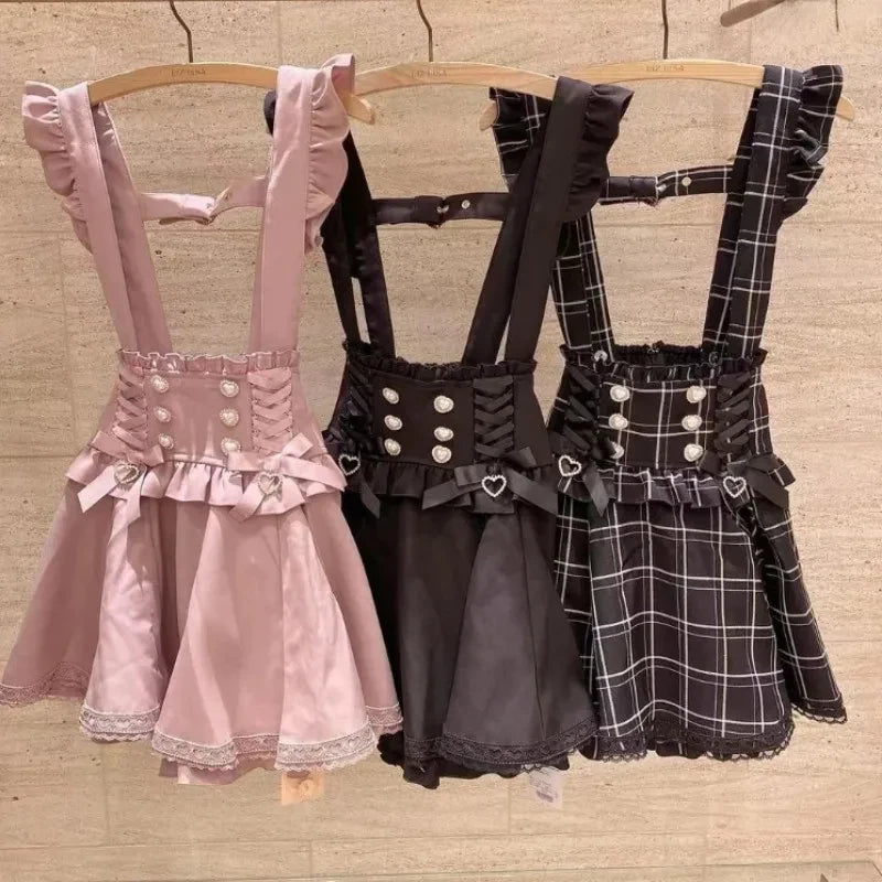 Gothic Lolita Plaid Suspender Skirt
