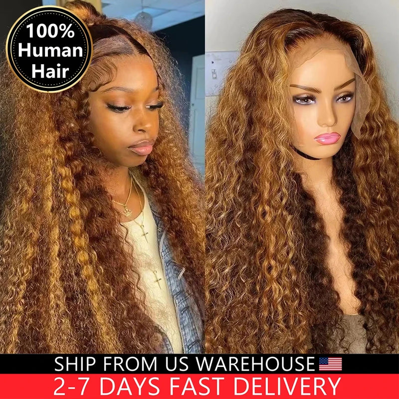 Highlight Ombre Deep Curly Human Hair Wig