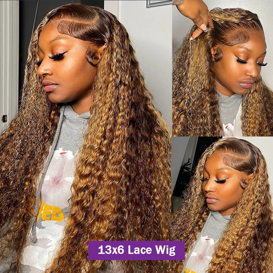 Highlight Ombre Deep Curly Human Hair Wig