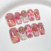 Green Floral Handmade Press on Nails