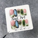 Green Floral Handmade Press on Nails