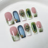 Green Floral Handmade Press on Nails
