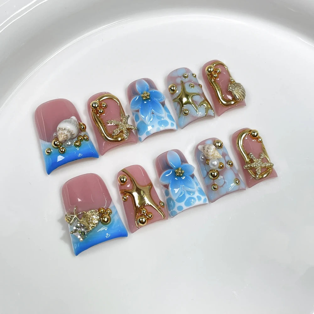 Ocean Style Pearl Press On Nails