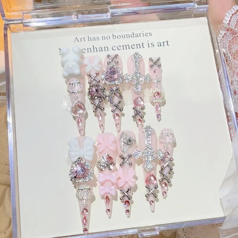 Pink Jirai Kei Long Press On Nails