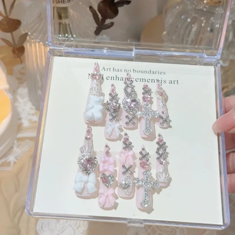 Pink Jirai Kei Long Press On Nails