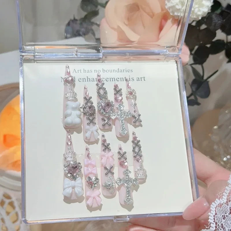 Pink Jirai Kei Long Press On Nails