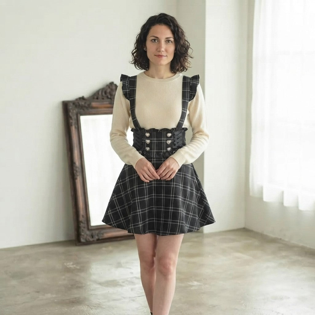 Gothic Lolita Plaid Suspender Skirt