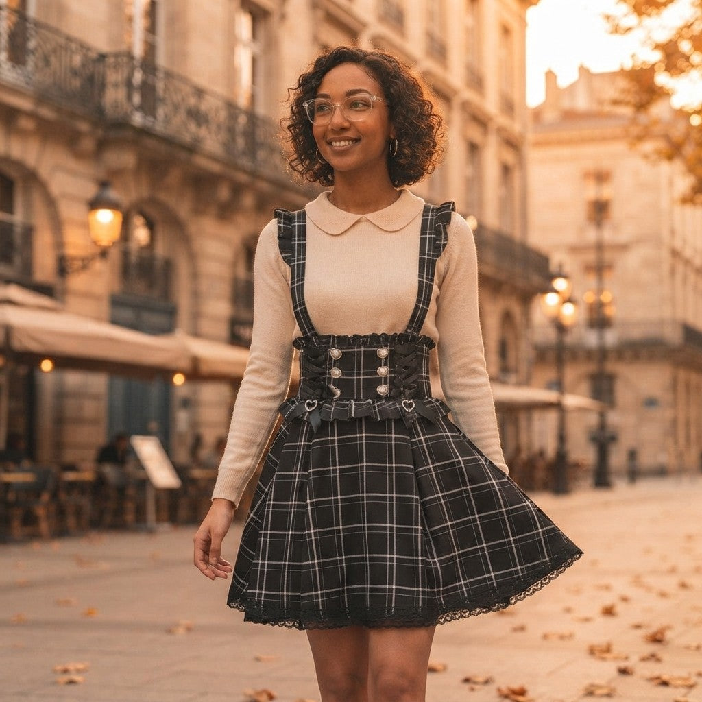 Gothic Lolita Plaid Suspender Skirt