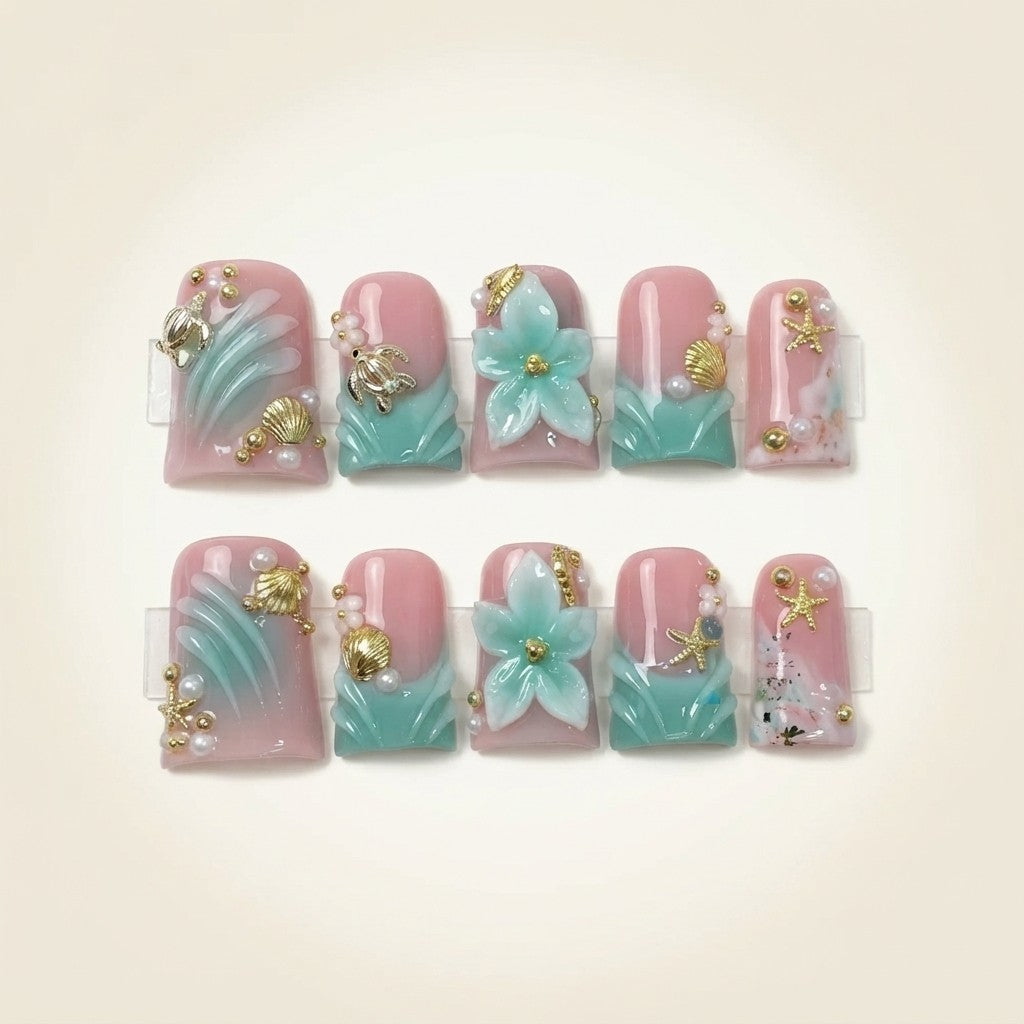 Ocean Style Pearl Press On Nails