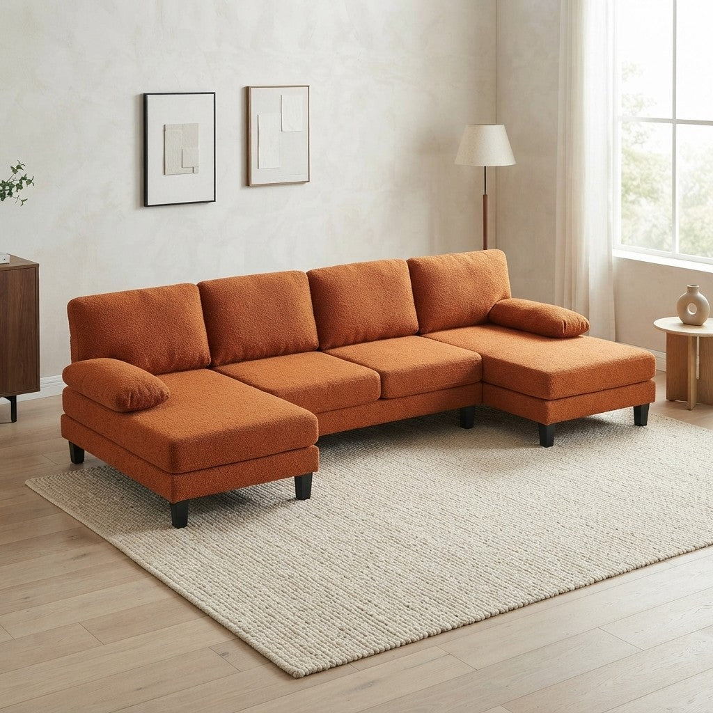 Chenille Orange U-Shape Sectional Sofa