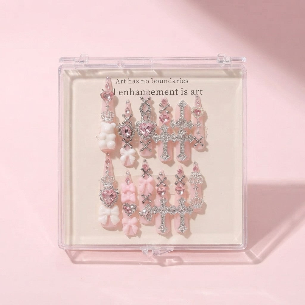 Pink Jirai Kei Long Press On Nails