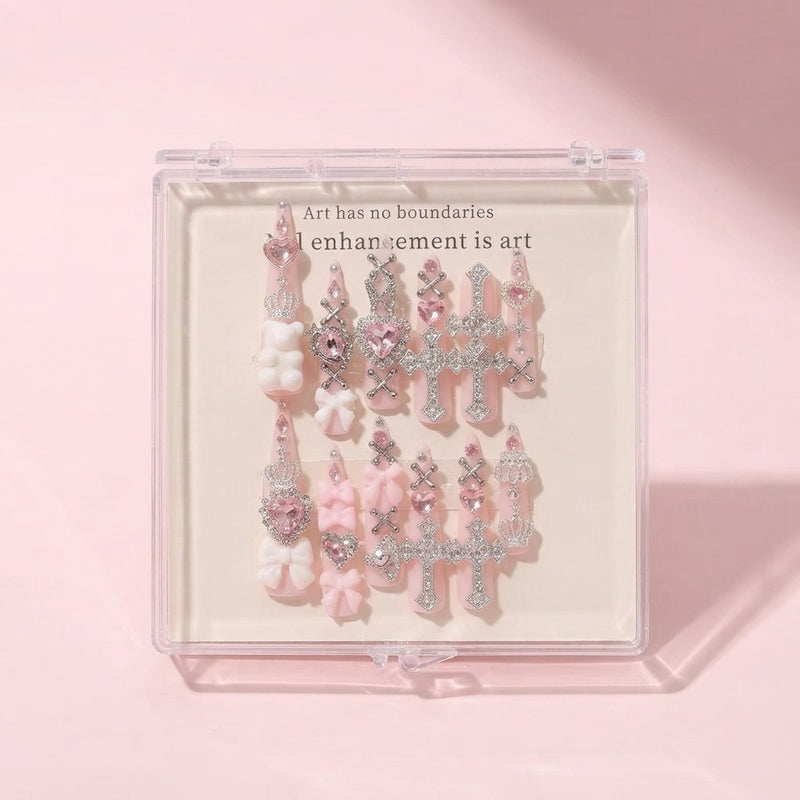 Pink Jirai Kei Long Press On Nails